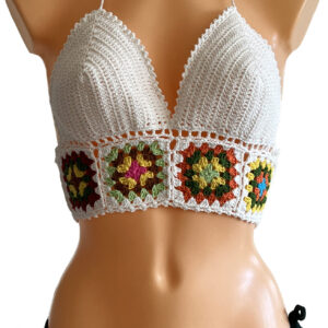 White patterned hand knitted crop