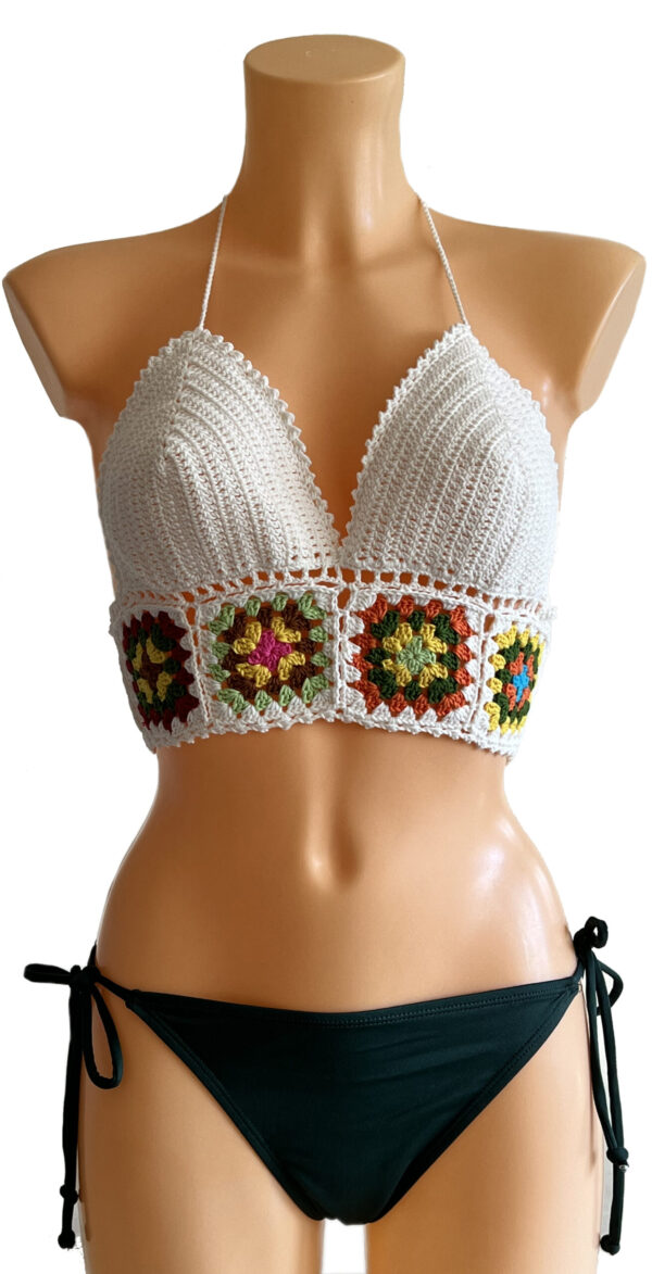 White patterned hand knitted crop