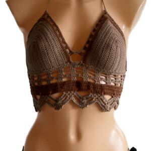 Brown patterned hand knitted crop top