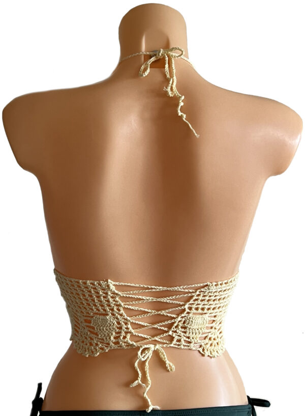 Cream patterned hand knitted crop top - Image 3