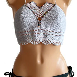 White beaded patterned hand knitted crop