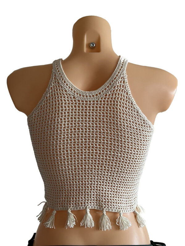 Hand knitted crop top with tassels from the bottom - Image 3