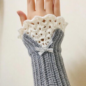 Grey Lace-Cuff Handmade Crochet Fingerless Gloves product photo