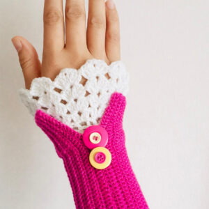 Fuchsia Button-Detail Handmade Crochet Fingerless Gloves product photo