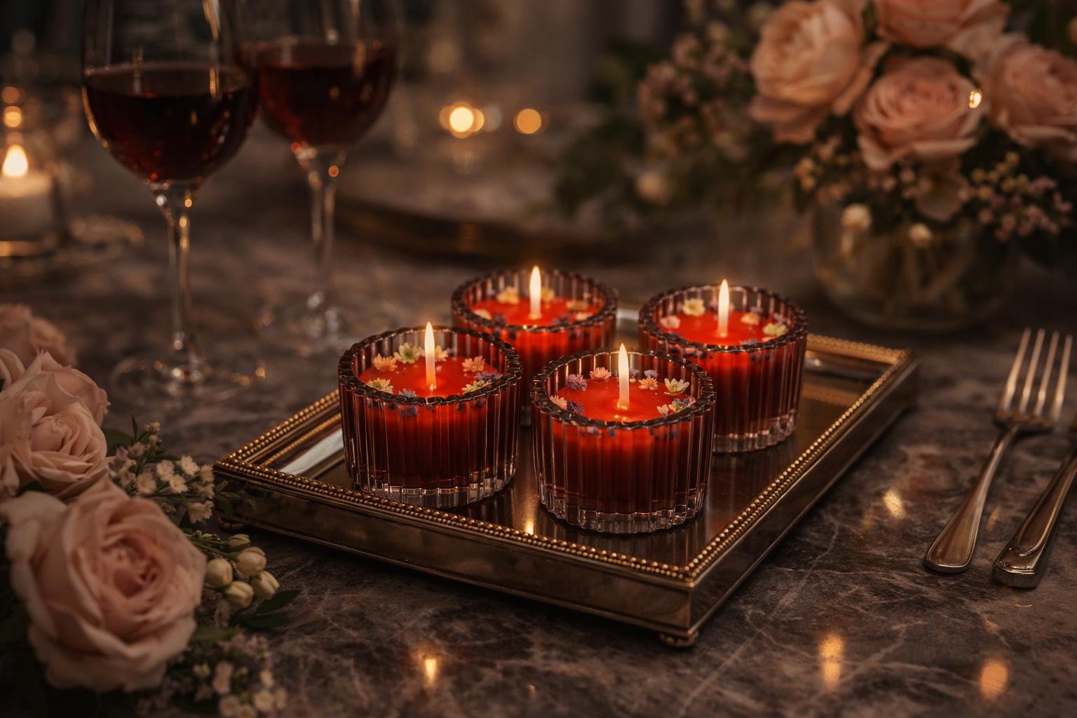 luxury scented red glass candles set