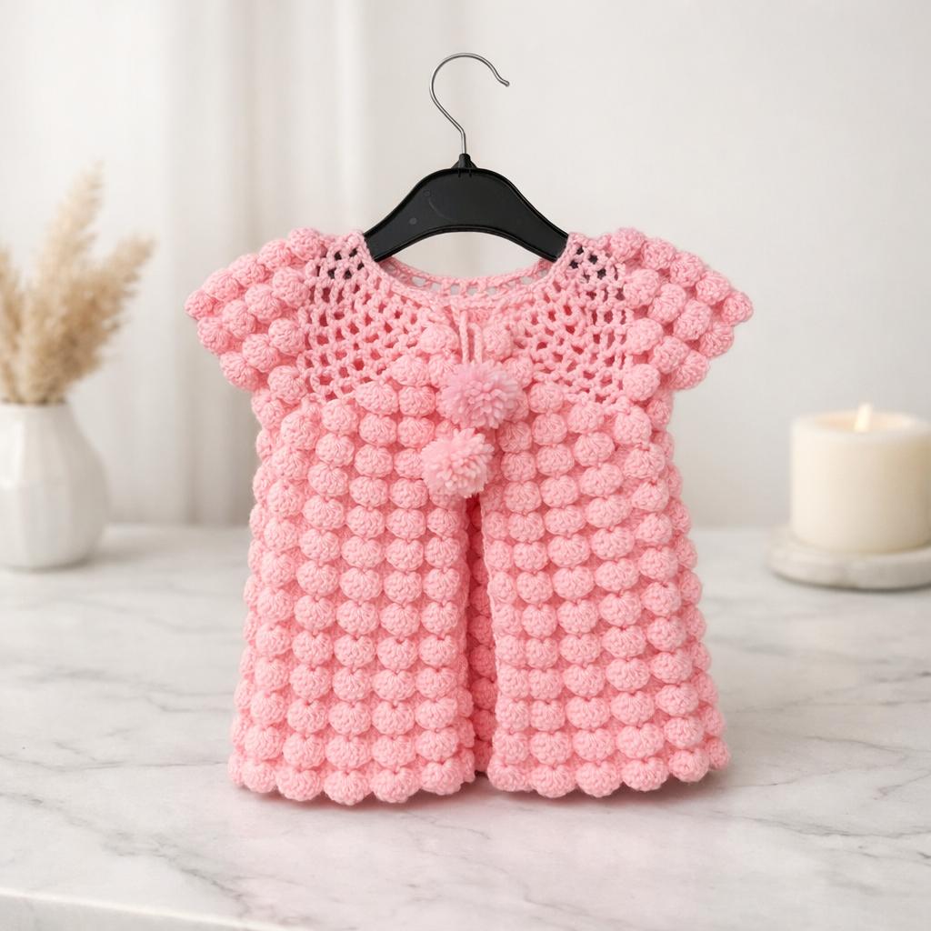 Pink handmade bobble crochet baby dress