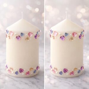luxury handmade pillar candle with crystal heart decorations