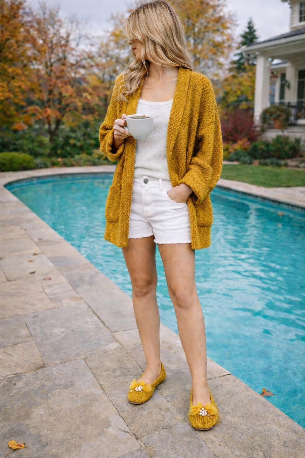 Sunshine Yellow crochet flats with