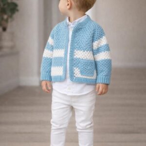 Handmade Blue & White Baby Crochet Cardigan