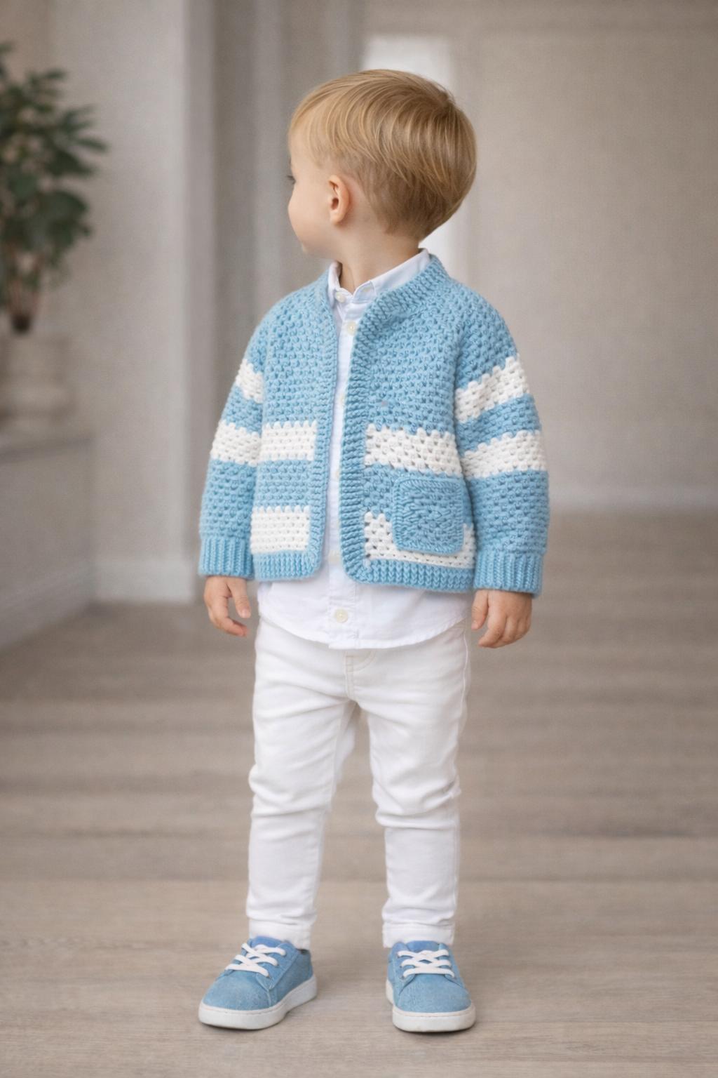 Handmade Blue & White Baby Crochet Cardigan