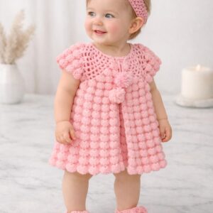 Pink handmade bobble crochet baby dress