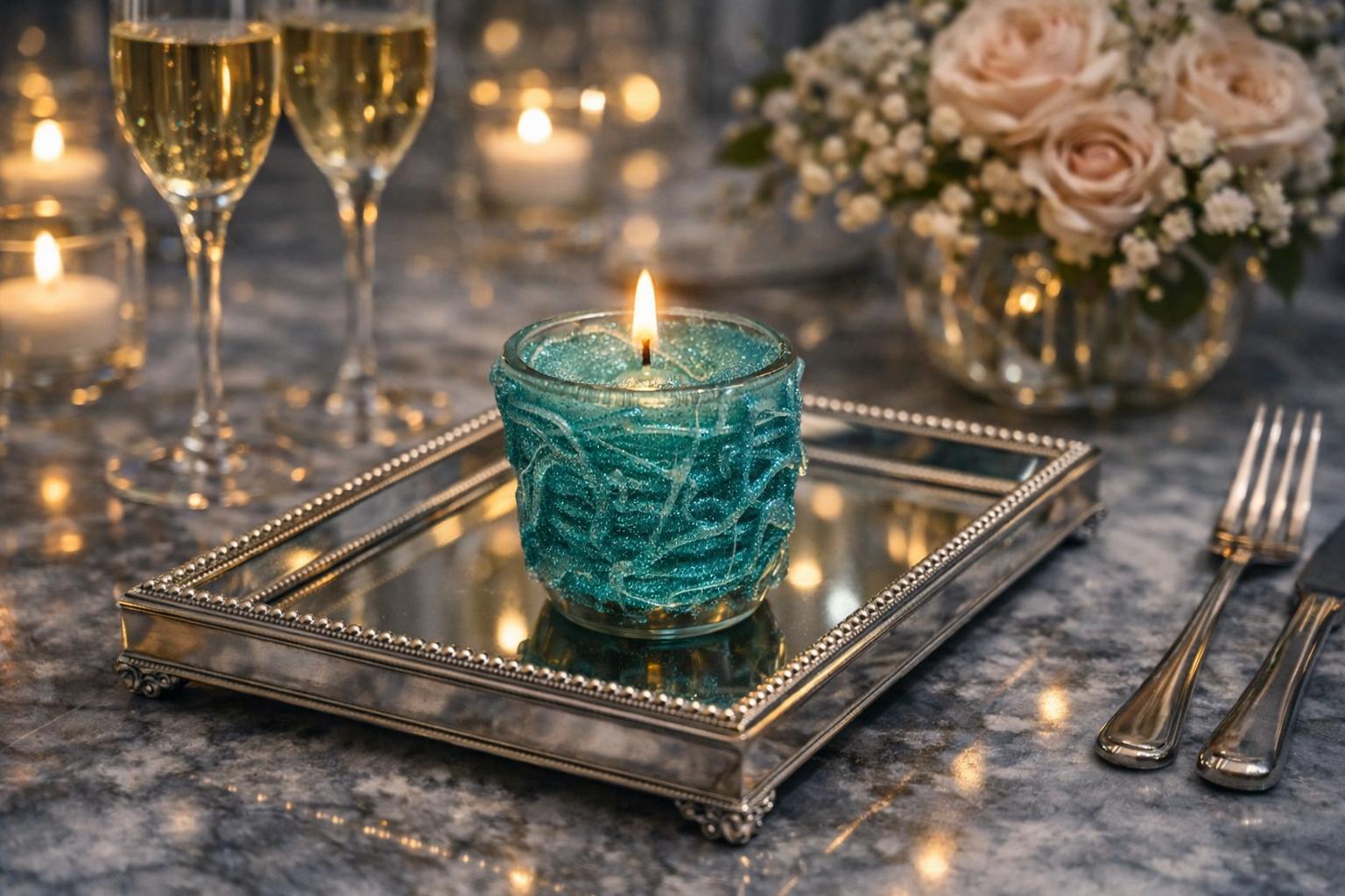 turquoise textured scented candle