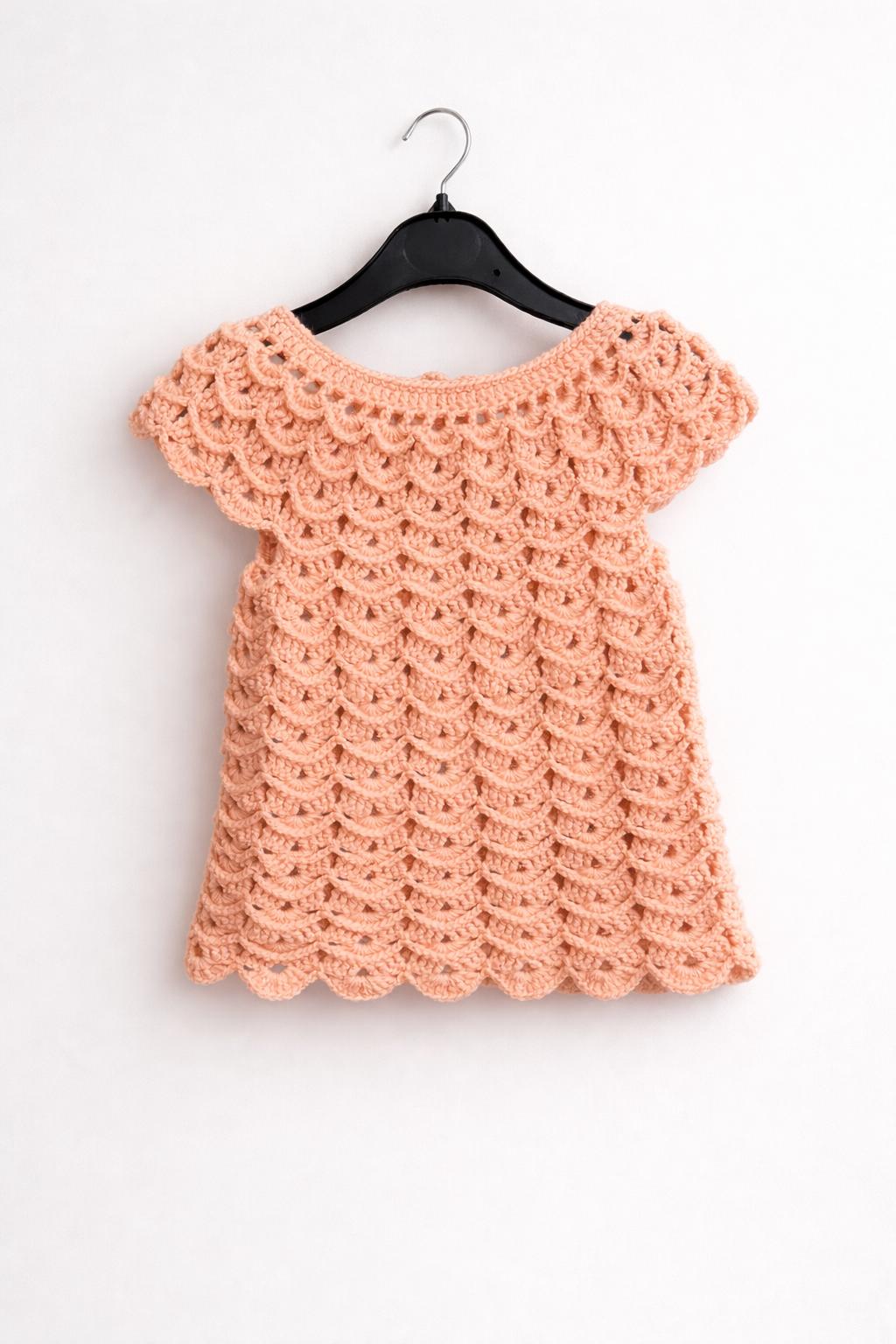 Peach scallop crochet baby dress handmade